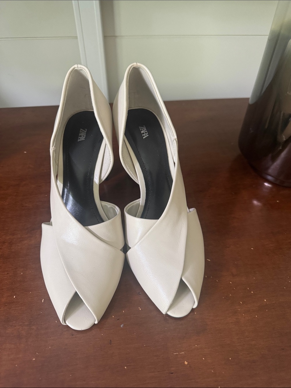 ZARA Cream Open-Toe Cross-Front Heels